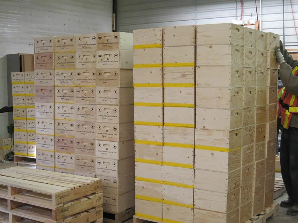 Stacked custom wooden boxes manufactured by 204 Pallet & Packaging in Winnipeg.