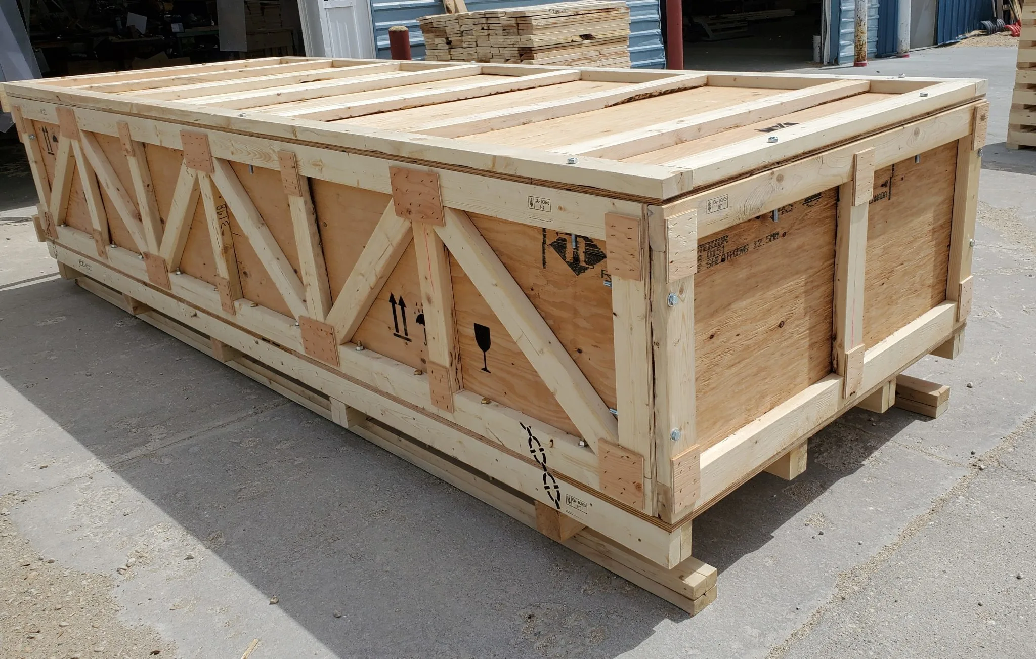 Large reinforced custom wood crate built by 204 Pallet & Packaging in Winnipeg, designed for heavy-duty shipping and protection.